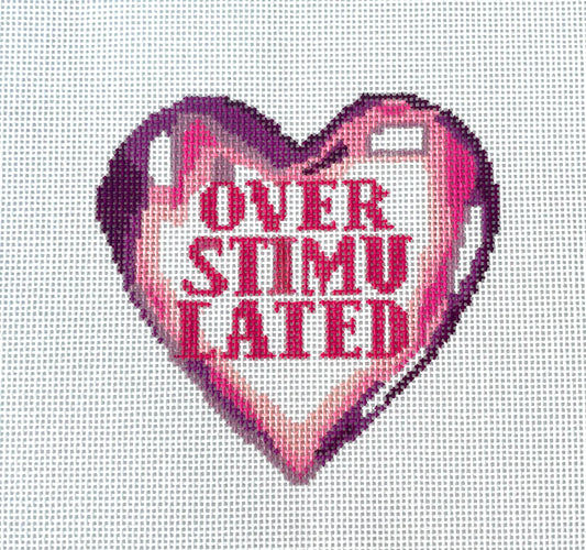 hand painted needlepoint canvas - overstimulated heart