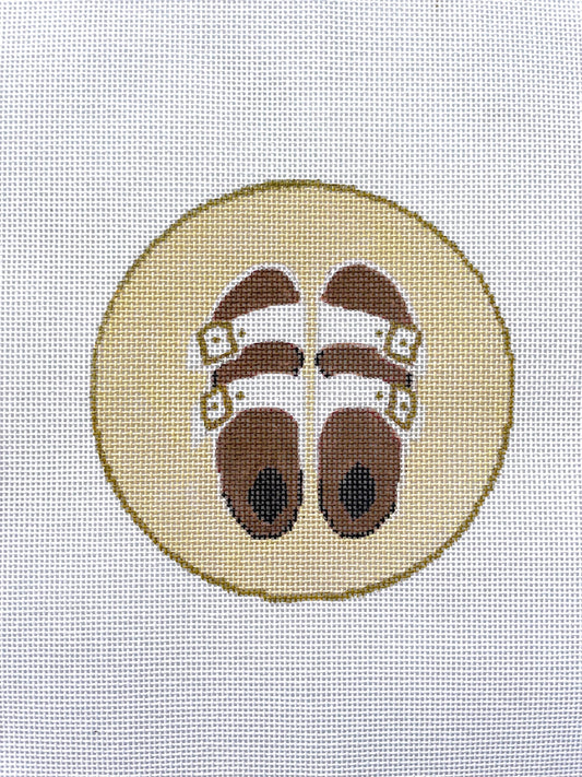 PRE ORDER- 4 weeks Birkenstock sandals in the sand Hand Painted Needlepoint Canvas