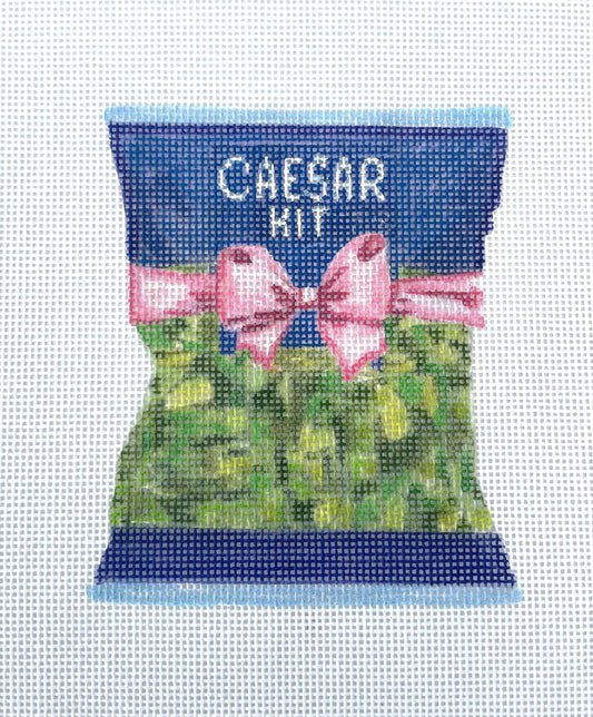 PRE ORDER- 3 weeks Caesar salad bag kit with bow Hand Painted Needlepoint Canvas