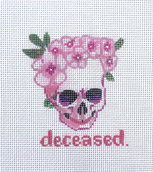 PRE ORDER- 4 weeks Halloween spooky deceased skull flower crown hand painted needlepoint canvas