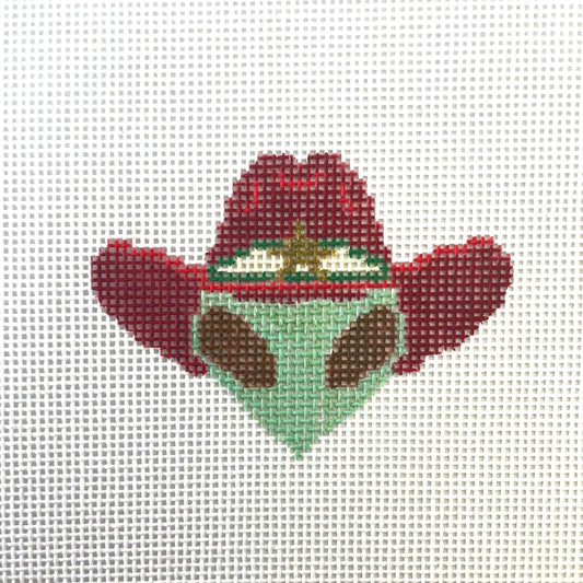 Cowgirl Christmas Alien - hand painted needlepoint canvas