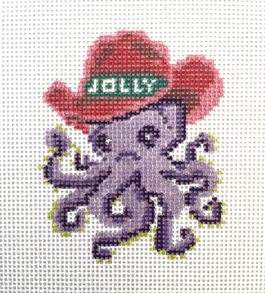 Cowgirl christmas octopus - hand painted needlepoint canvas