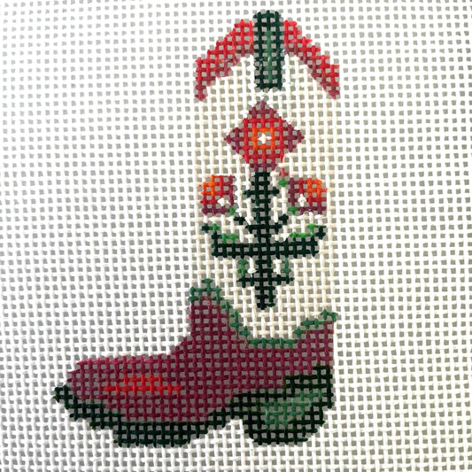 Cowgirl Christmas boot - hand painted needlepoint canvas