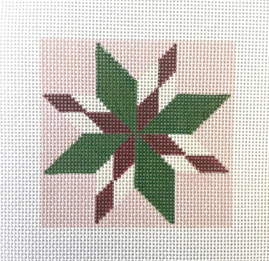 Christmas quilt square coaster 3- hand painted needlepoint canvas