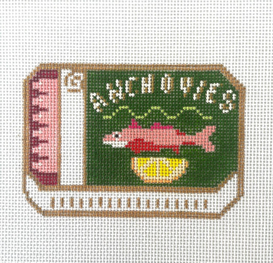 PRE ORDER- 4 weeks Tin of Anchovies Hand Painted Needlepoint Canvas