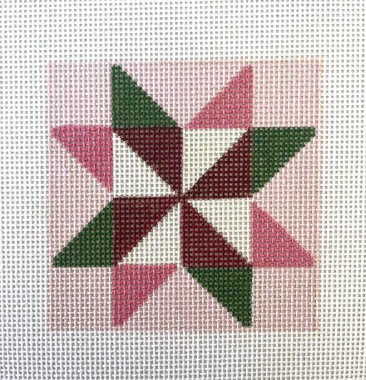 Christmas quilt square coaster 4- hand painted needlepoint canvas