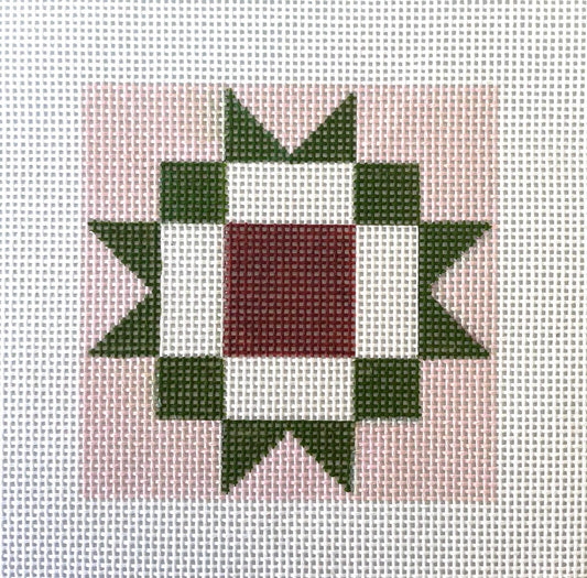 Christmas quilt square coaster 1- hand painted needlepoint canvas