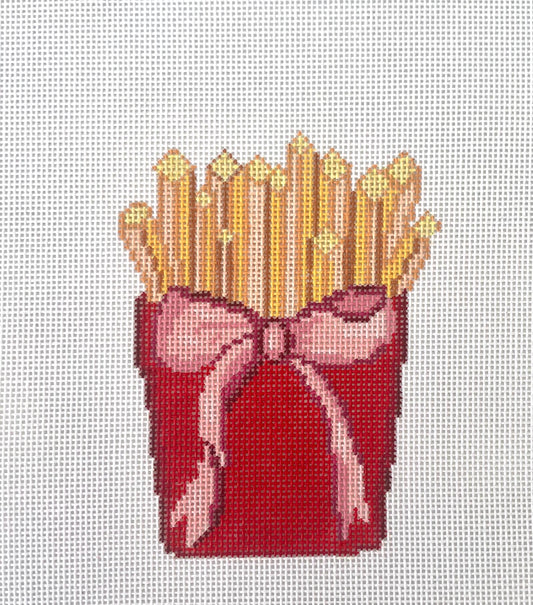 French fries with a bow Hand Painted Needlepoint Canvas